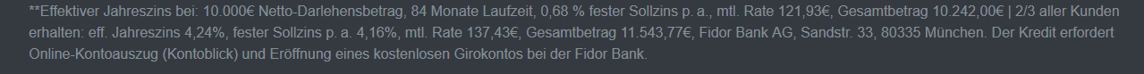 Kleingedrucktes Kredit