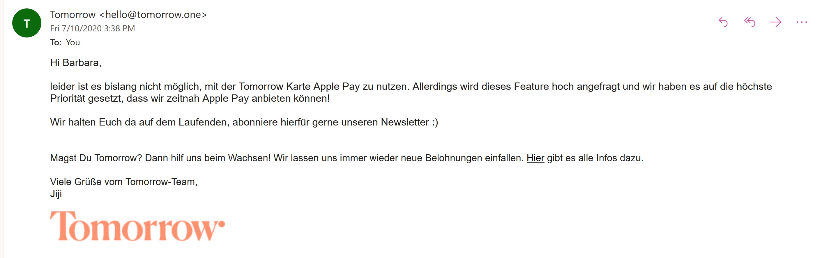 Tomorrow Apple Pay Kundenservice Tomorrow Apple Pay Kundenservice